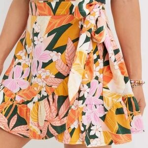 Aerie Linen Cotton Wrap Mini Skirt Beachy Resort Floral Size S